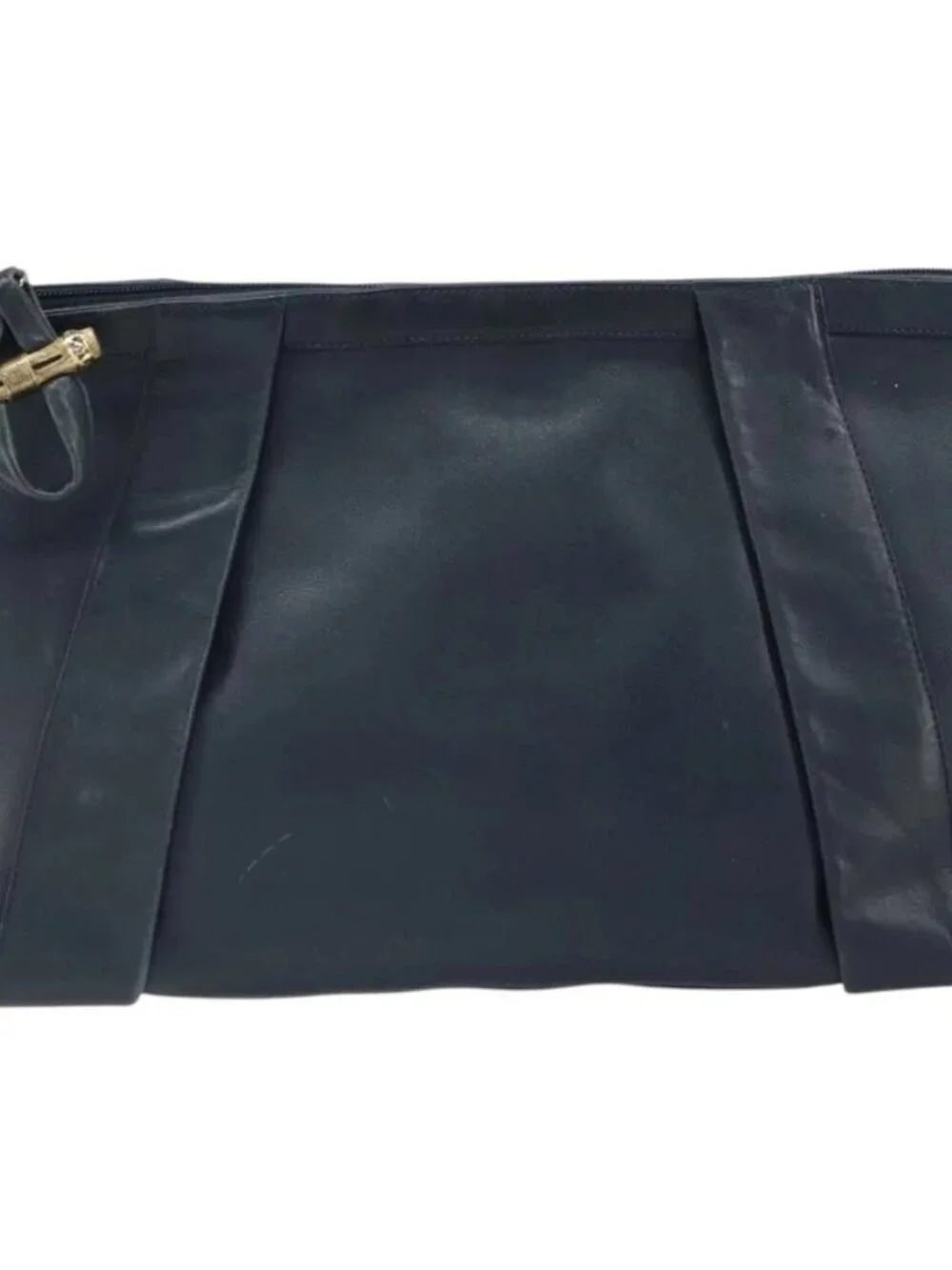 GUCCI Bamboo Clutch Bag Leather Navy Gold Auth 169388